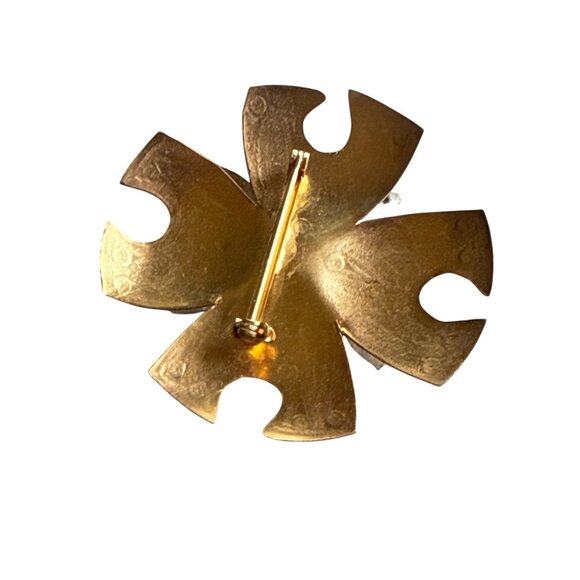 Vintage Gold & Silver Tone Abalone Brooch Pin With Intricate Engraved Design - Picture 3 of 5